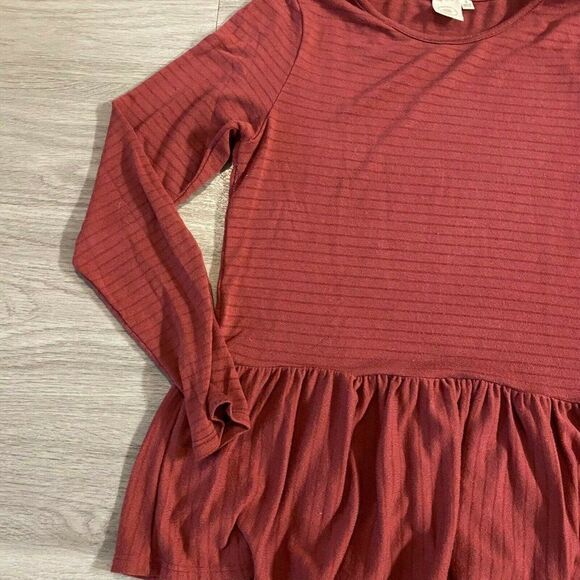 Live In The Moment Womens Burgundy Striped Ruffle Long Sleeve Blouse Top Small - Picture 3 of 8